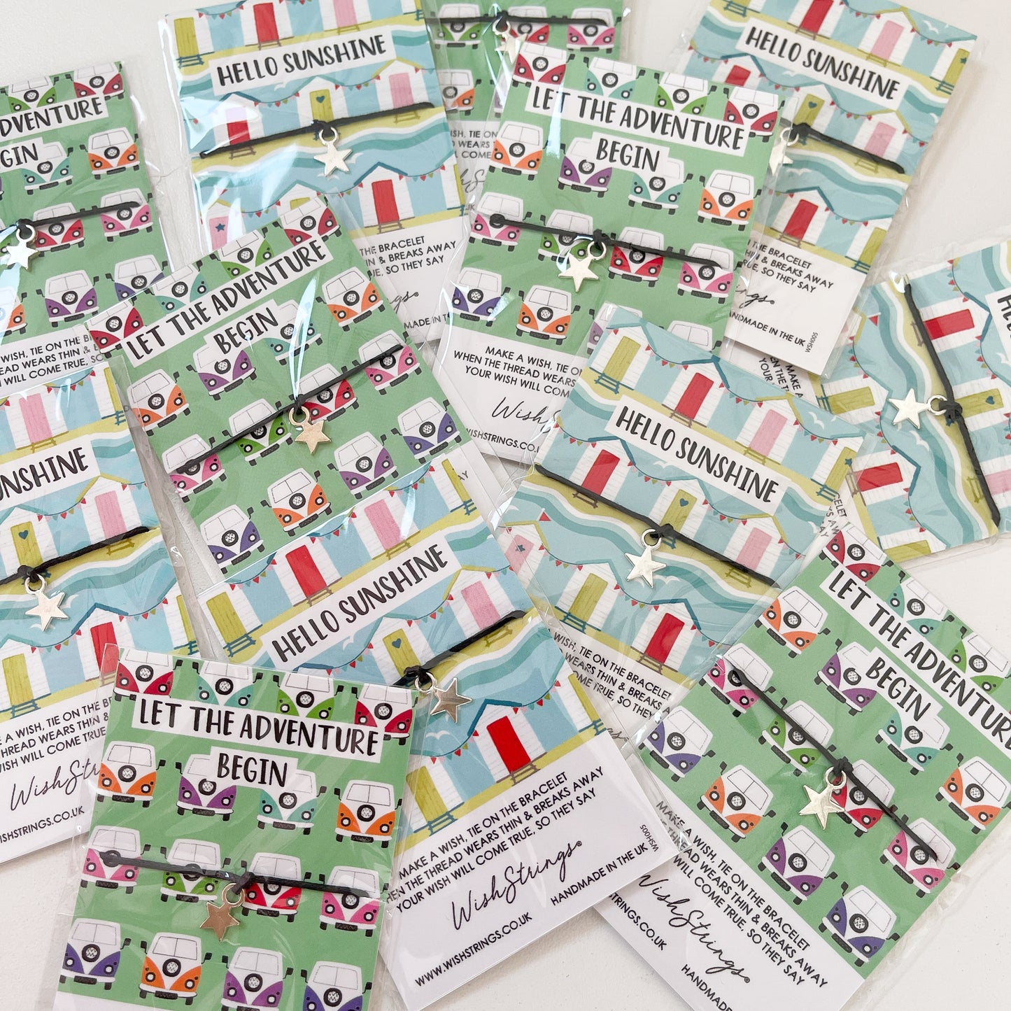 12 x WishStrings VW Camper ‘Let the Adventure Begin’ & Seaside ‘Hello Sunshine’ Designs | RRP £3.99 Each | Fantastic Margins | Limited Stock