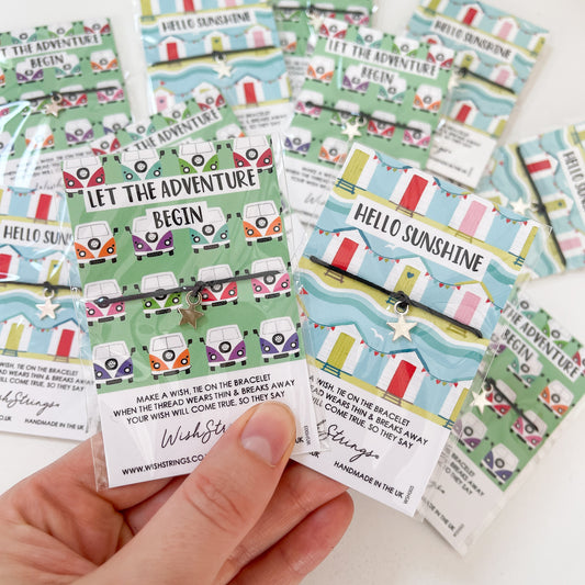 12 x WishStrings VW Camper ‘Let the Adventure Begin’ & Seaside ‘Hello Sunshine’ Designs | RRP £3.99 Each | Fantastic Margins | Limited Stock