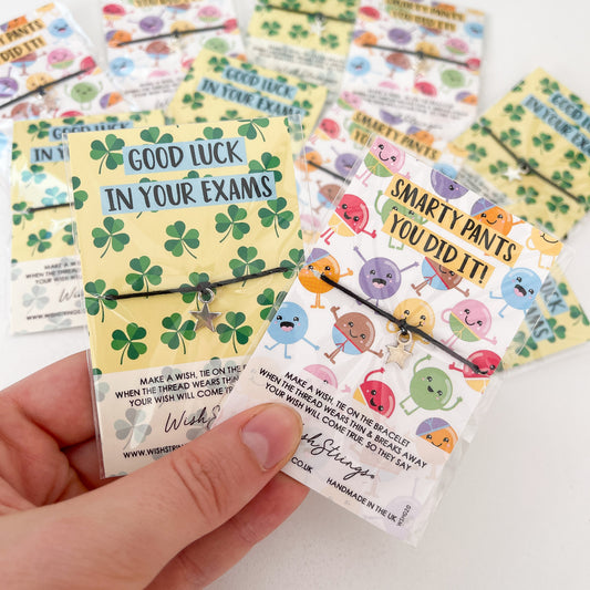 12 x WishStrings ‘Good Luck in Your Exams’ & ‘Smarty Pants You Did It’ Designs | RRP £3.99 Each | Fantastic Margins | Limited Stock