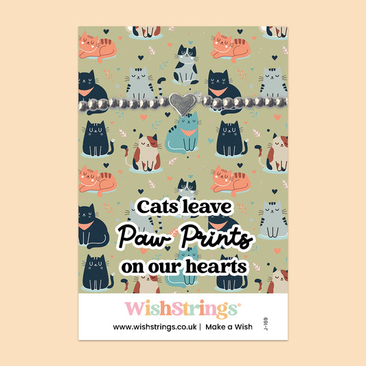 Cats Leave Paw Prints on Our Hearts - Heart Beaded Bracelet - J169