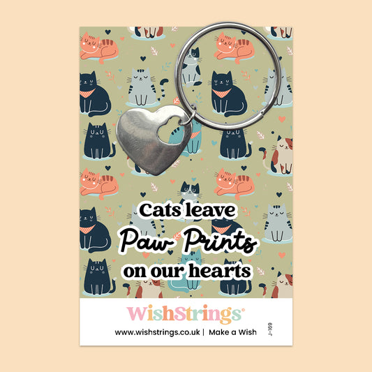 Cats Leave Paw Prints on Our Hearts - Heart Keyring - J169