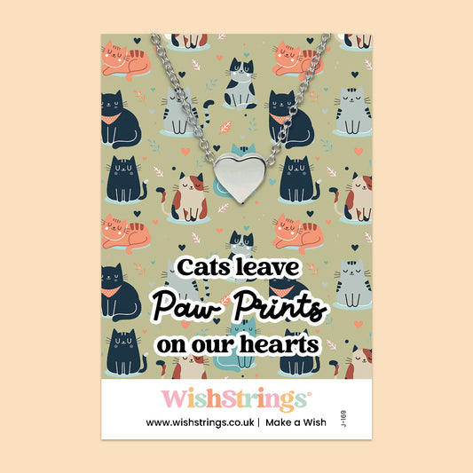 Cats Leave Paw Prints on Our Hearts - Heart Necklace - J169