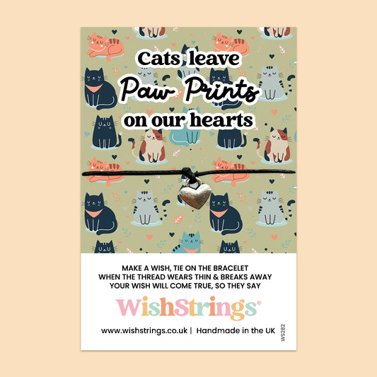 Cats Leave Paw Prints on Our Hearts - WishStrings Wish Bracelet - WS282♥