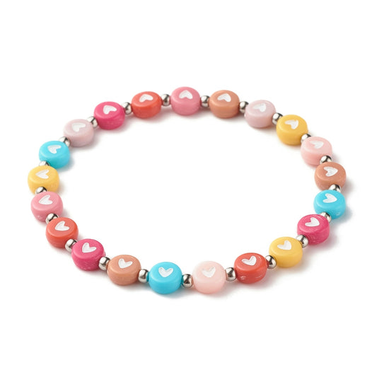 SALE - Heart Disks - Beaded Stretch Bracelet - S056