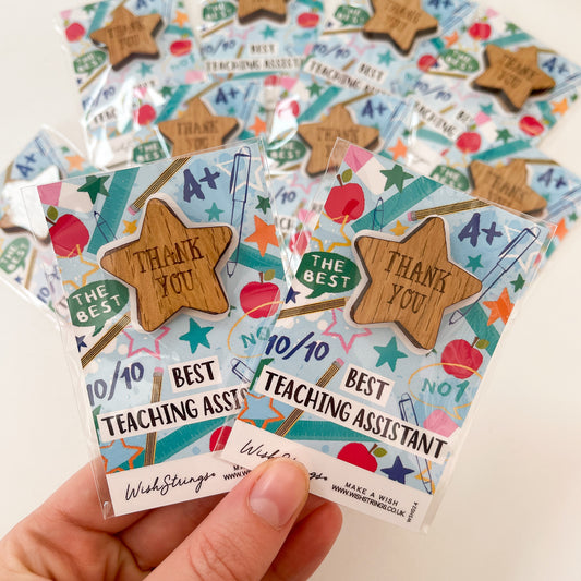 12 x Best Teaching Assistant Pocket Hugs | Wooden ‘Thank You’ Star Token | RRP £3.99 Each | Fantastic Margins | Limited Stock