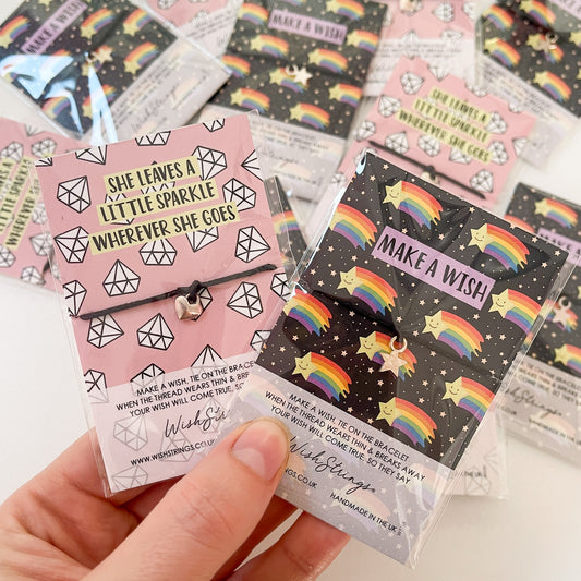 12 x WishStrings ‘She Leaves a Little Sparkle Wherever She Goes’ & ‘Make a Wish – Rainbow Shooting Star’ Designs | RRP £3.99 Each | Fantastic Margins | Limited Stock