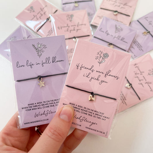 12 x WishStrings ‘Live Life in Full Bloom’ & ‘If Friends Were Flowers, I’d Pick You’ Designs | RRP £3.99 Each | Fantastic Margins | Limited Stock