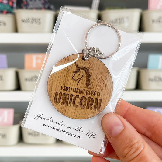 SALE - Unicorn Wooden Keyring - S095