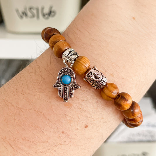 SALE - hamsa charm, beaded bracelet - S097