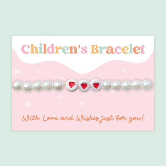 Pearl Hearts - Children's Beaded Bracelet (CB029)