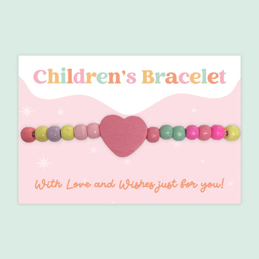 Pink Heart - Children's Beaded Bracelet (CB031)
