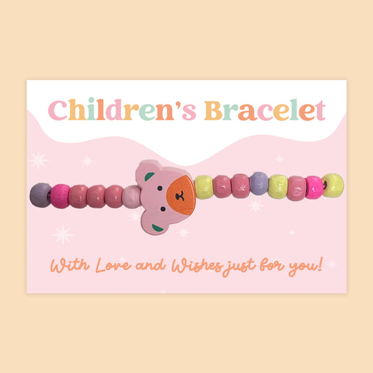 Pink Bear - Children's Beaded Bracelet (CB032)