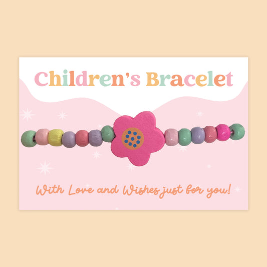 Pink Flower - Children's Beaded Bracelet (CB033)