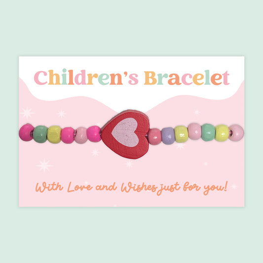 Red Heart - Children's Beaded Bracelet (CB034)