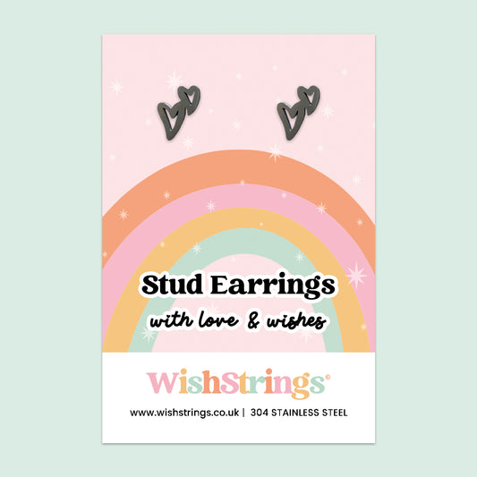 Double Outline Heart Stud Earrings | 304 Stainless Steel | E005