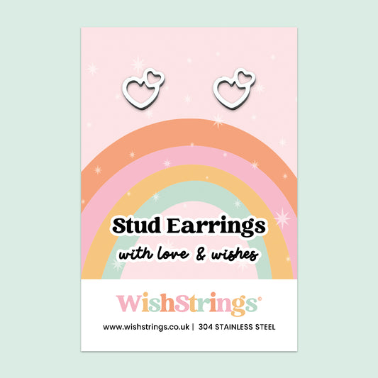 Double Heart Stud Earrings | 304 Stainless Steel | E007