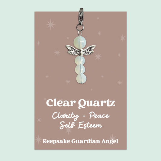 Clear Quartz Crystal Gemstone | Guardian Angel Clip Charm | GS017