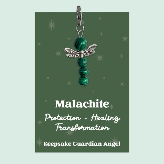 Malachite Crystal Gemstone | Guardian Angel Clip Charm | GS005