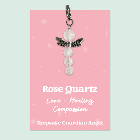 Rose Quartz Crystal Gemstone | Guardian Angel Clip Charm | GS058