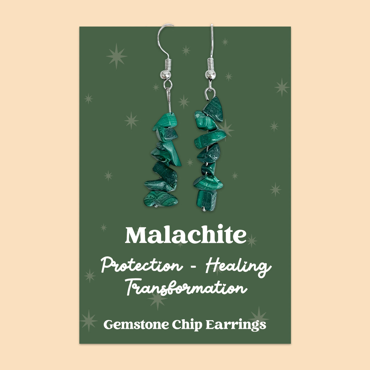 WishStrings “Malachite” Gemstone Chip Earrings | GS002