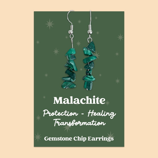 WishStrings “Malachite” Gemstone Chip Earrings | GS002