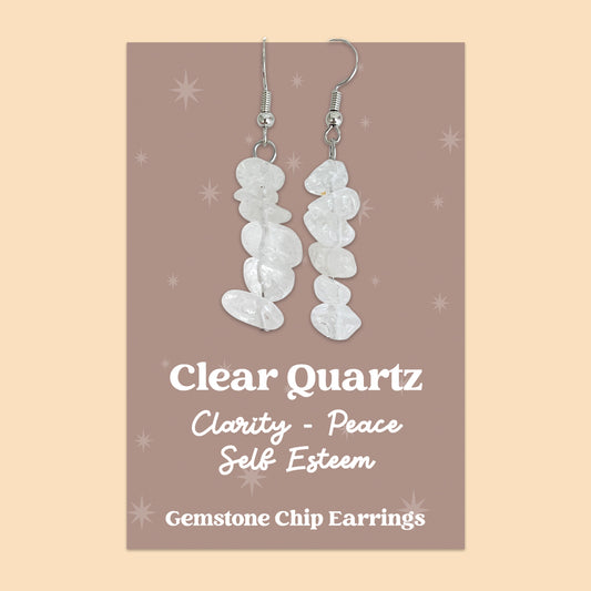 WishStrings “Clear Quartz” Gemstone Chip Earrings | GS014
