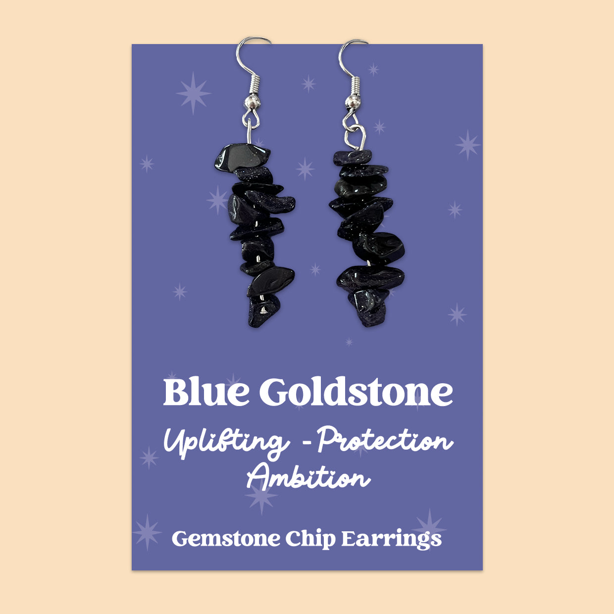 WishStrings “Blue Goldstone” Gemstone Chip Earrings | GS020