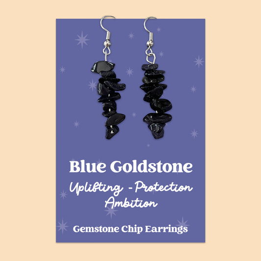 WishStrings “Blue Goldstone” Gemstone Chip Earrings | GS020