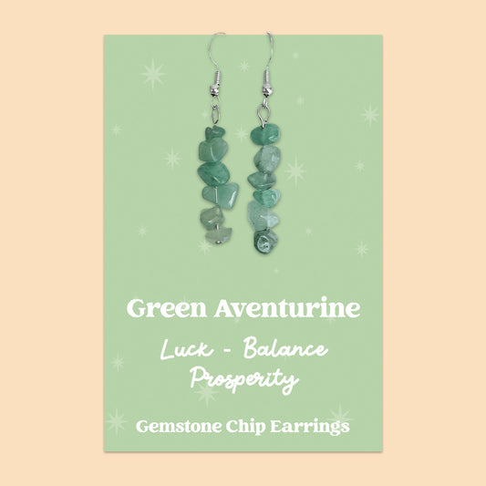 WishStrings “Green Aventurine” Gemstone Chip Earrings | GS049
