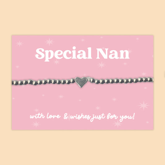 Special Nan - Heart Beaded Stretch Charm Bracelet - J001B