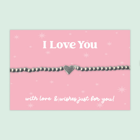 I Love You - Heart Beaded Stretch Charm Bracelet - J003B