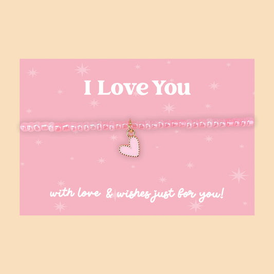 Little Wishes® “I Love You” Pink Seed Bead Bracelet | J003/LW023