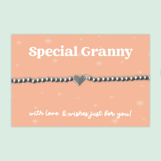 Special Granny - Heart Beaded Stretch Charm Bracelet - J004B