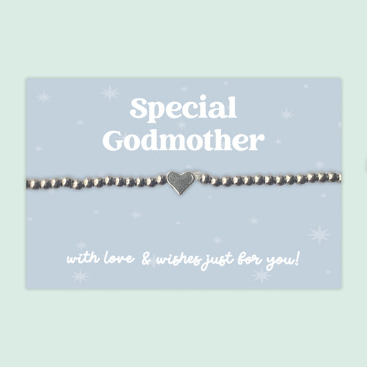 Special Godmother - Heart Beaded Stretch Charm Bracelet - J007B