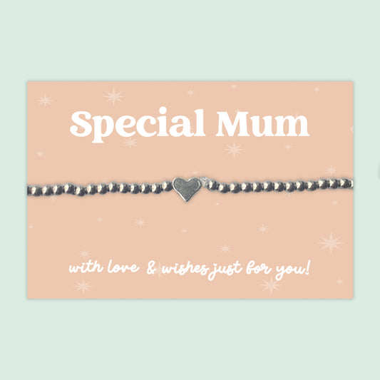 Special Mum - Heart Beaded Stretch Charm Bracelet - J008B