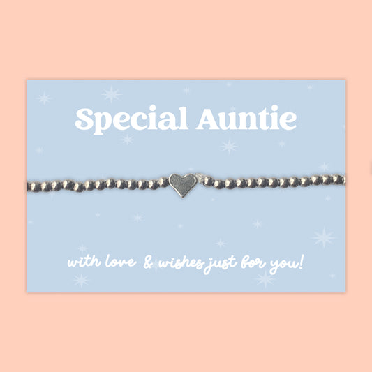 Special Auntie - Heart Beaded Stretch Charm Bracelet - J010B