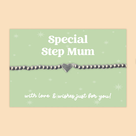 Special Step Mum - Heart Beaded Stretch Charm Bracelet - J012B