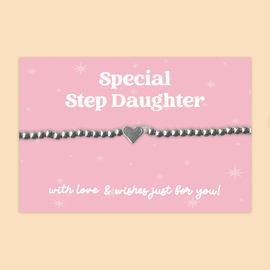 Special Step Daughter - Heart Beaded Stretch Charm Bracelet - J014B