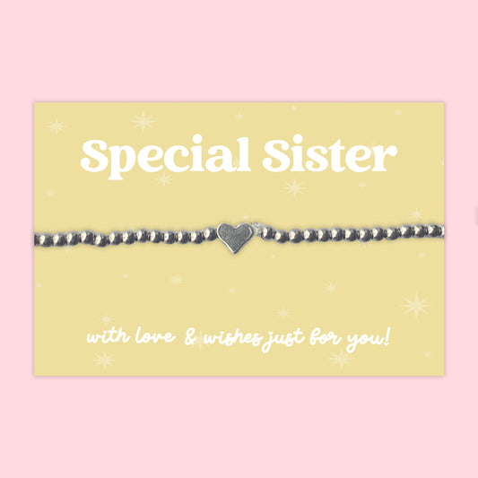 Special Sister - Heart Beaded Stretch Charm Bracelet - J015B