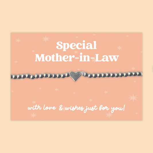 Special Mother-in-Law - Heart Beaded Stretch Charm Bracelet - J017B