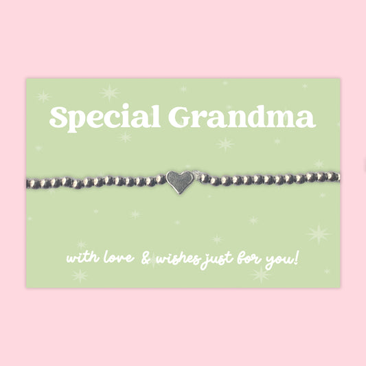 Special Grandma - Heart Beaded Stretch Charm Bracelet - J020B