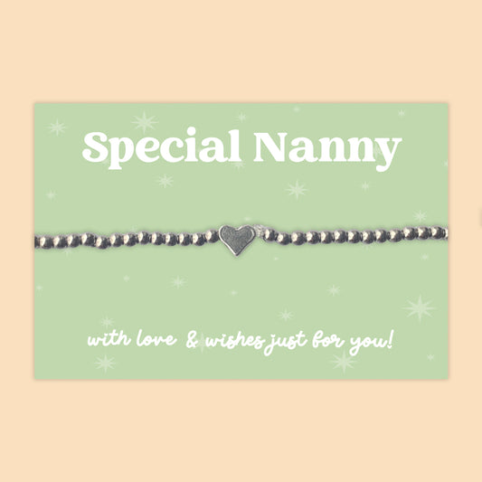 Special Nanny - Heart Beaded Stretch Charm Bracelet - J021B