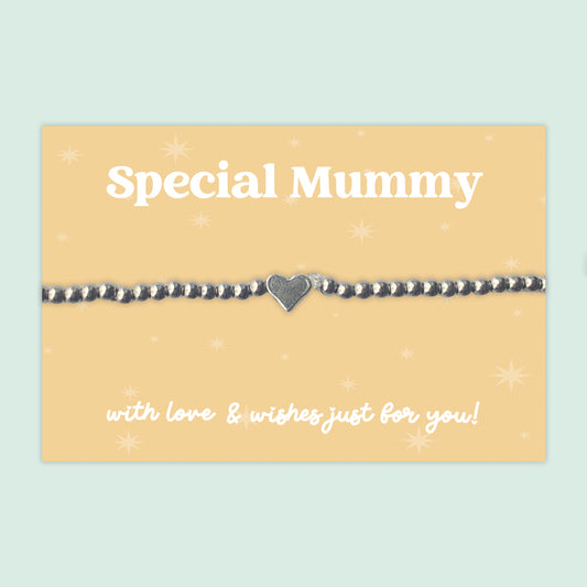 Special Mummy - Heart Beaded Stretch Charm Bracelet - J022B