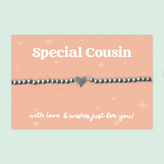 Special Cousin - Heart Beaded Stretch Charm Bracelet - J023B