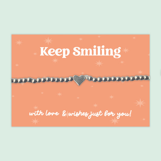 Keep Smiling - Heart Beaded Stretch Charm Bracelet - J025B