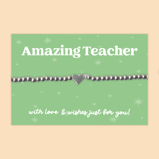 Amazing Teacher - Heart Beaded Stretch Charm Bracelet - J030B