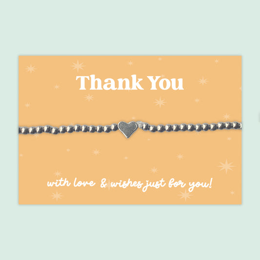 Thank You - Heart Beaded Stretch Charm Bracelet - J033B
