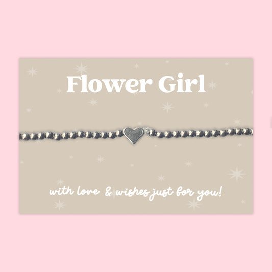 Flower Girl - Heart Beaded Stretch Charm Bracelet - J036B