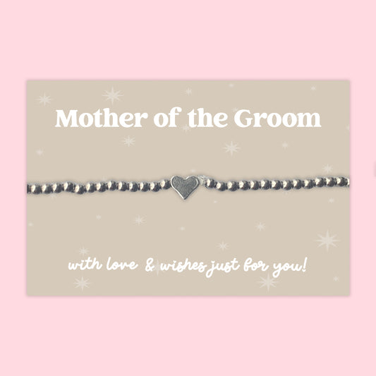 Mother of the Groom - Heart Beaded Stretch Charm Bracelet - J038B