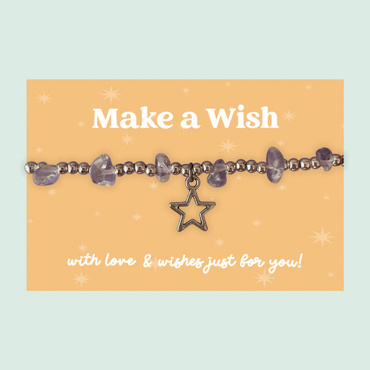 Little Wishes® “Make a Wish” Amethyst Gemstone Chip Bracelet | J041/LW022